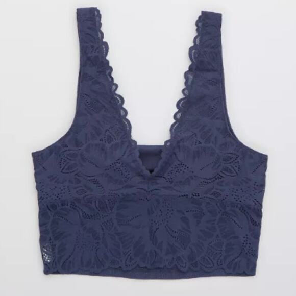 Aerie Holiday Burgundy Best Lace Waffle Longline Bralette Size Small - Picture 4 of 14